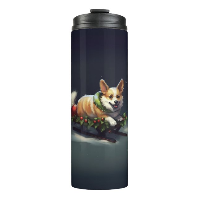 Corgi Weihnachtsschnee Winter Thermosbecher (Vorderseite)