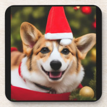 Corgi Weihnachtsspass. Cogi in einem Weihnachtsmut
