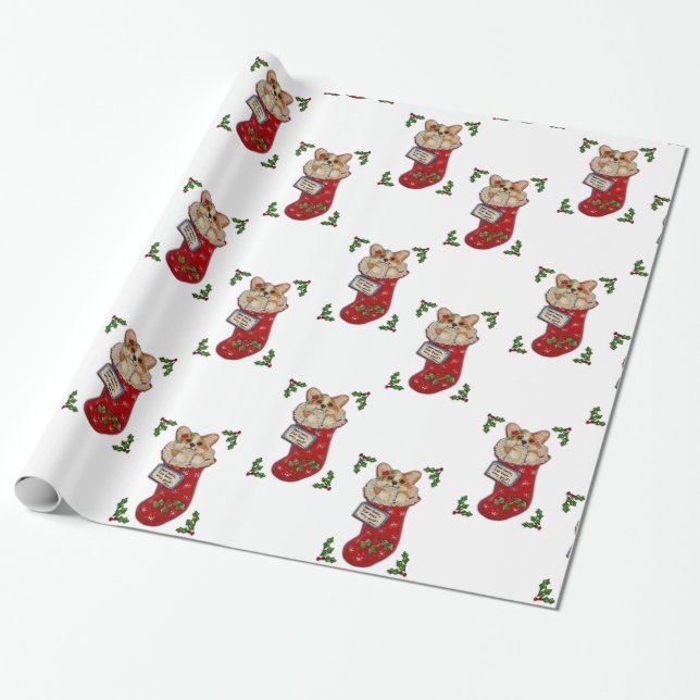 Corgi-WeihnachtsStrumpf-Verpackungs-Papier Geschenkpapier (Ungerollt)