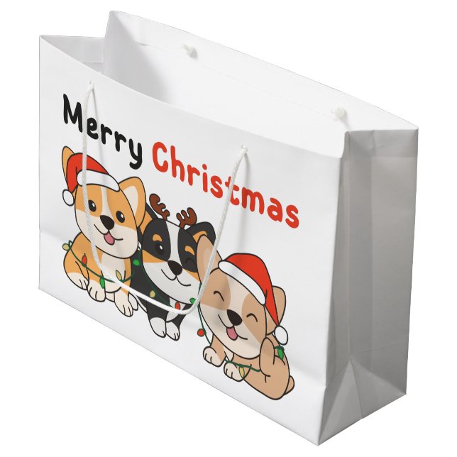 Corgi Weihnachtstiere Niedliche Hunde Frohe Weihna Große Geschenktüte (Vorderseite Schrägansicht)