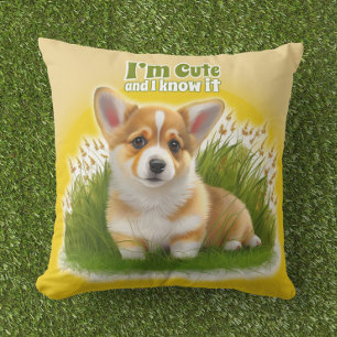 Corgi Welpe auf dem Gras   niedliches Haustier Kissen