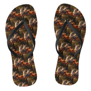 Corgi Welpe Herbstfreude Kürbis Flip Flops