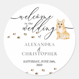 Corgi-Welpe Hund Hochzeit Willkommen Runder Aufkleber