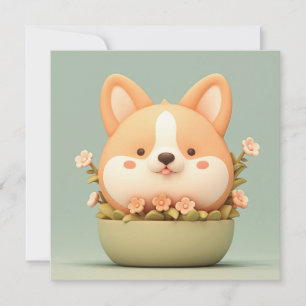 Corgi-Welpe in süßer 3D-Ton-Blumen-Schale Postkart