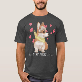 Corgi Welpe Liebe bei 1 Sight Watercolor Hearts de T-Shirt