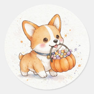 Corgi-Welpe Trick-or-Treat Halloween Runder Aufkleber