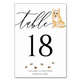 Corgi-Welpen-Hochzeits-Kalligrafie-Signatur Tischnummer