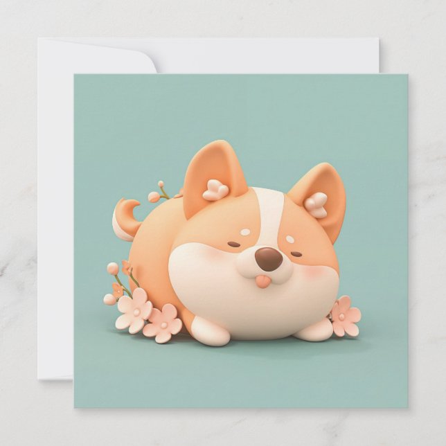 Corgi-Welpen-Kunst mit süßer dicker 3D-Tonpostkart (Vorderseite)