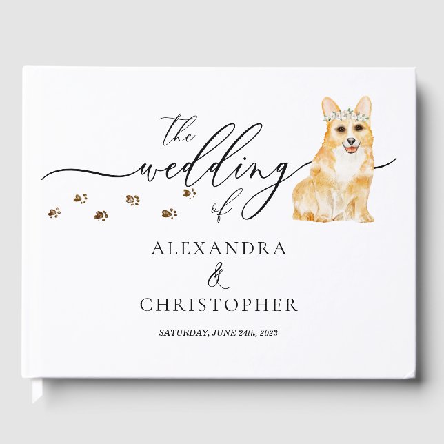 Corgi Welpentier Hochzeitkalligrafie Gästebuch (Vorderseite)