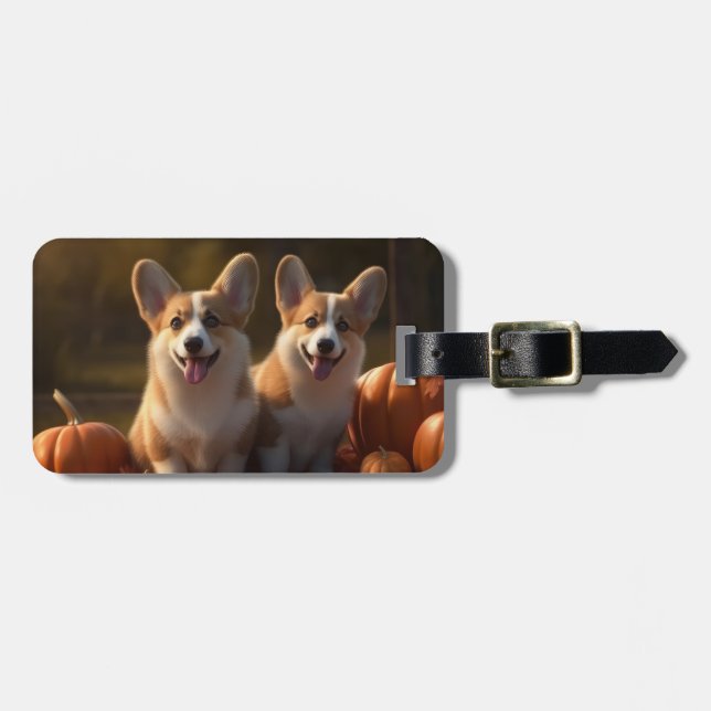 Corgi Welppy Autumn Delight Pumpkin Gepäckanhänger (Vorderseite horizontal)