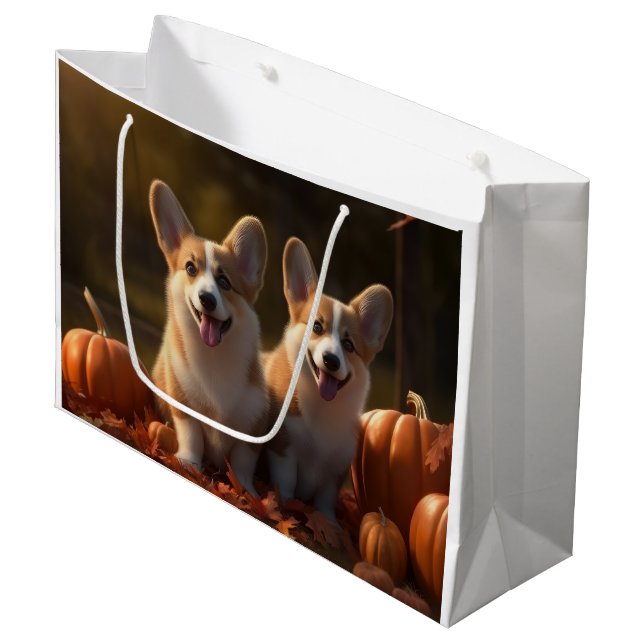 Corgi Welppy Autumn Delight Pumpkin Große Geschenktüte (Vorderseite Schrägansicht)