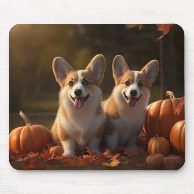 Corgi Welppy Autumn Delight Pumpkin Mousepad (Vorne)