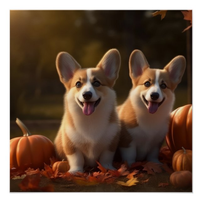 Corgi Welppy Autumn Delight Pumpkin Poster (Vorderseite)