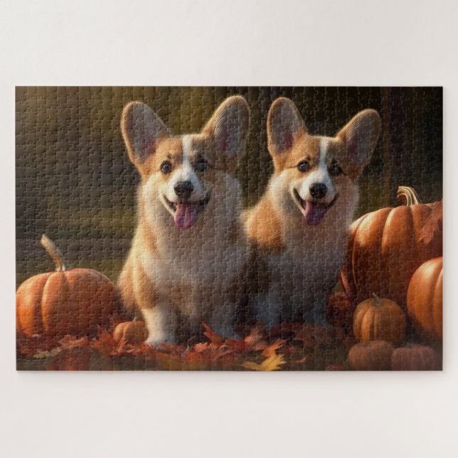 Corgi Welppy Autumn Delight Pumpkin Puzzle (Horizontal)