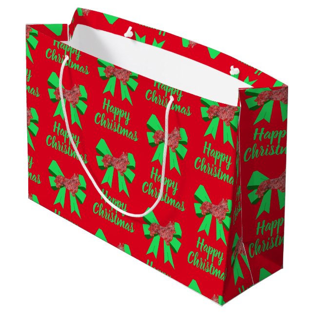 Corgi Welsh Christmas Dog & Green Bow Große Geschenktüte (Rückseite Schrägansicht)