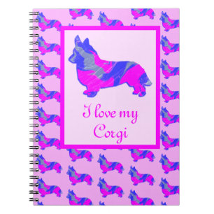 Corgi Welsh Dog Lover Pink & Blue Silhouette Notizblock