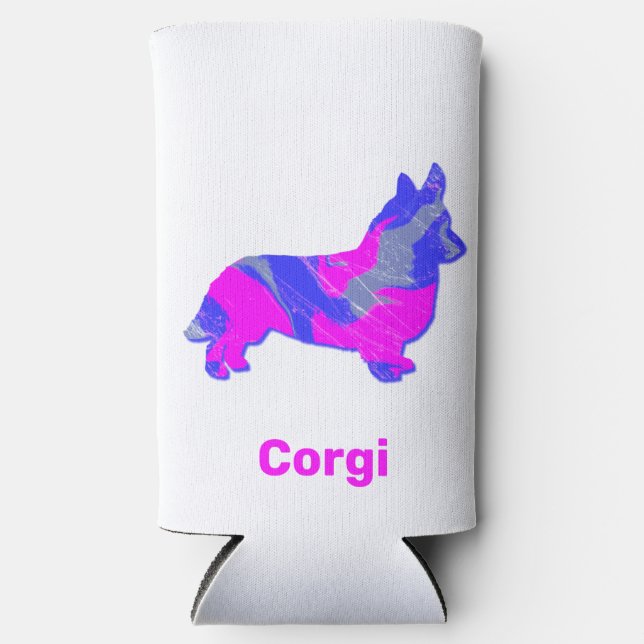 Corgi Welsh Dog Silhouette Hot Pink & Blue Selters Dosenkühler (Vorderseite)