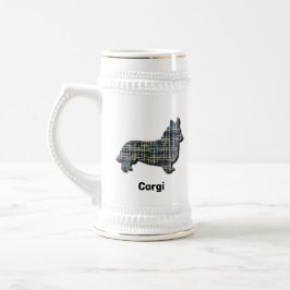 Corgi Welsh Hund Silhouette Gelb & Schwarz Grid Bierglas