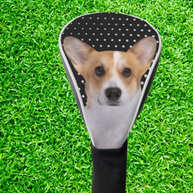 Corgi white dots golf headcover (Surprise a corgi lover with a custom white corgi dog golf putter cover)