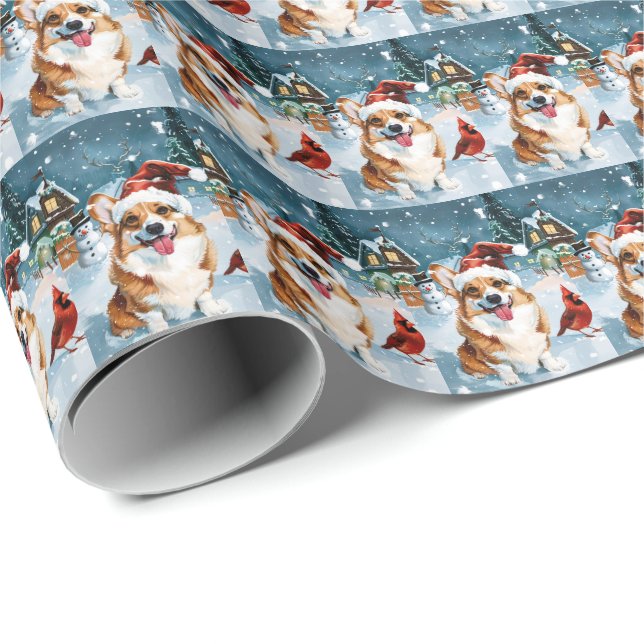 Corgi Winter Wonderland Christmas Joy Geschenkpapier (Rolleneckpunkt)