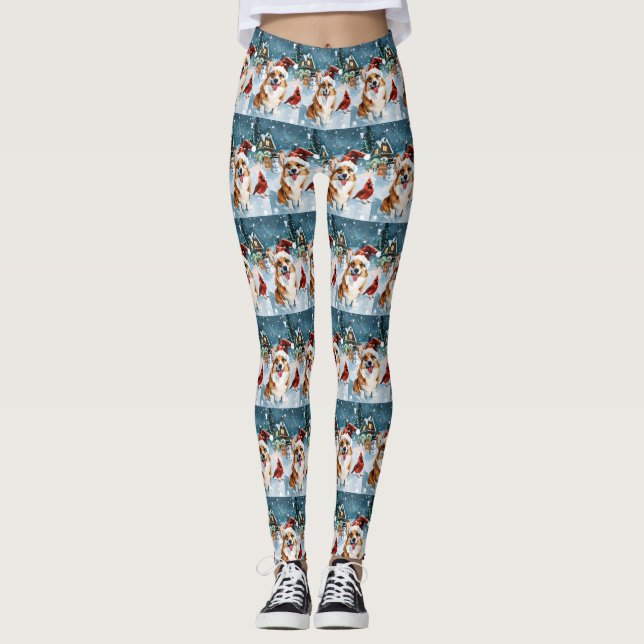 Corgi Winter Wonderland Christmas Joy Leggings (Vorderseite)
