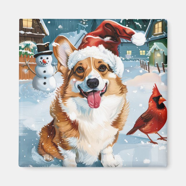 Corgi Winter Wonderland Christmas Joy Magnet (Vorne)