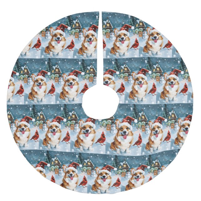 Corgi Winter Wonderland Christmas Joy Polyester Weihnachtsbaumdecke (Vorderseite)