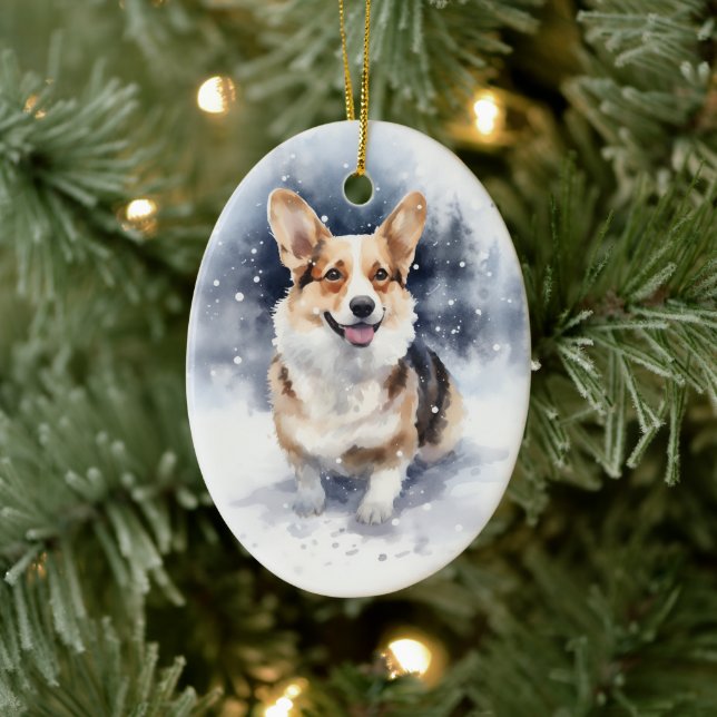 Corgi Winter Wonderland Keramik Ornament (Baum)