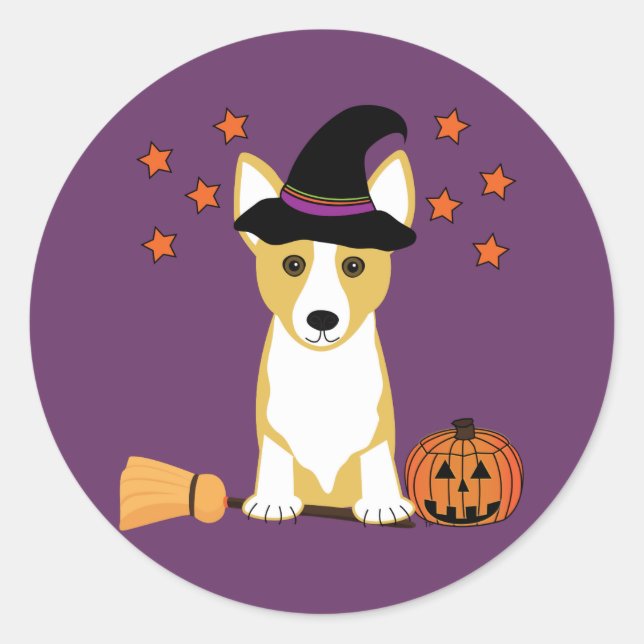 Corgi Witch Halloween Runder Aufkleber (Vorderseite)