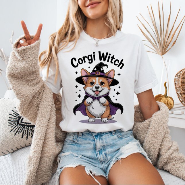 Corgi Witch Hund Spooky Niedlich Halloween Tier T-Shirt (Von Creator hochgeladen)