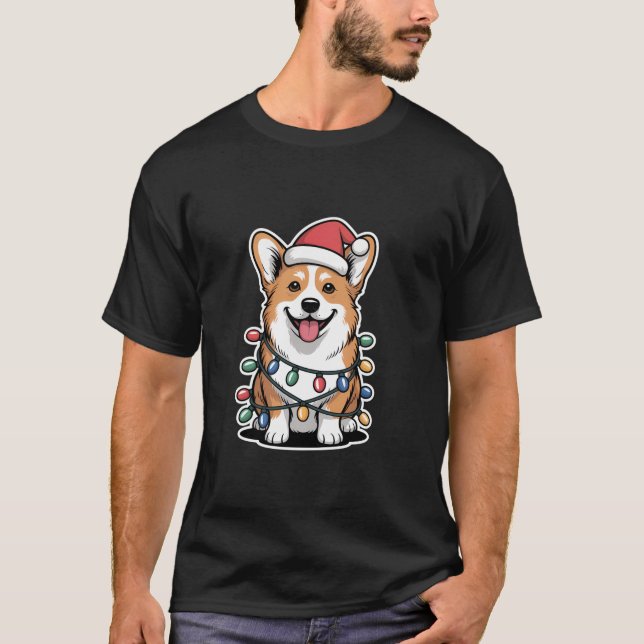 Corgi Wrapped in Christmas Lights  T-Shirt (Vorderseite)