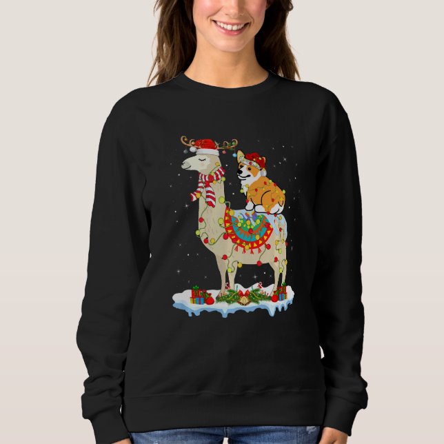 Corgi Xmas Lighting Santa Corgi Riding Llama Chris Sweatshirt (Vorderseite)