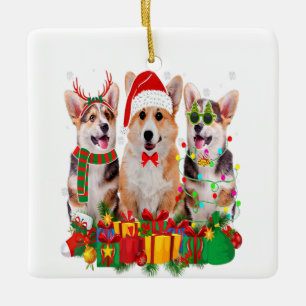 Corgi Xmas Lights Weihnachtsmannmütze Hund Lover Keramikornament