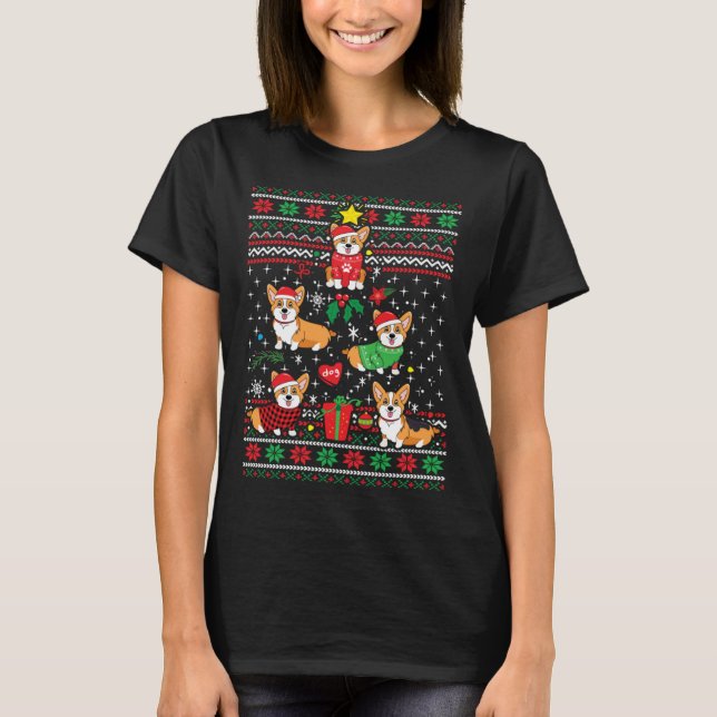 Corgi Xmas Tree Santa Dog  Ugly Christmas T-Shirt (Vorderseite)