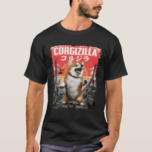 Corgi-Zilla Parody Japanischer Korgi Hund zerstört T-Shirt