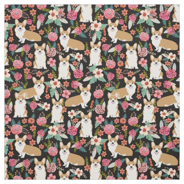 Corgiblumengewebe - Schwarzes Stoff (Muster)