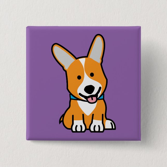 CorgiCorgis verfolgen Welpenhündchen glücklichen Button (Vorderseite)