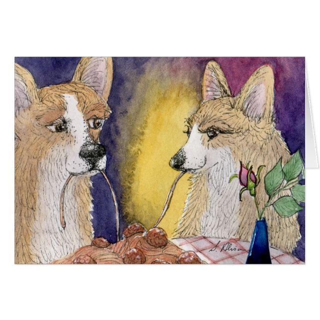 Corgihunde, die Spaghettis und Fleischklöschen (Vorderseite (Horizontal))