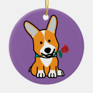 Corgihundewelpe Pembroke-Waliservalentine-Rose Keramik Ornament