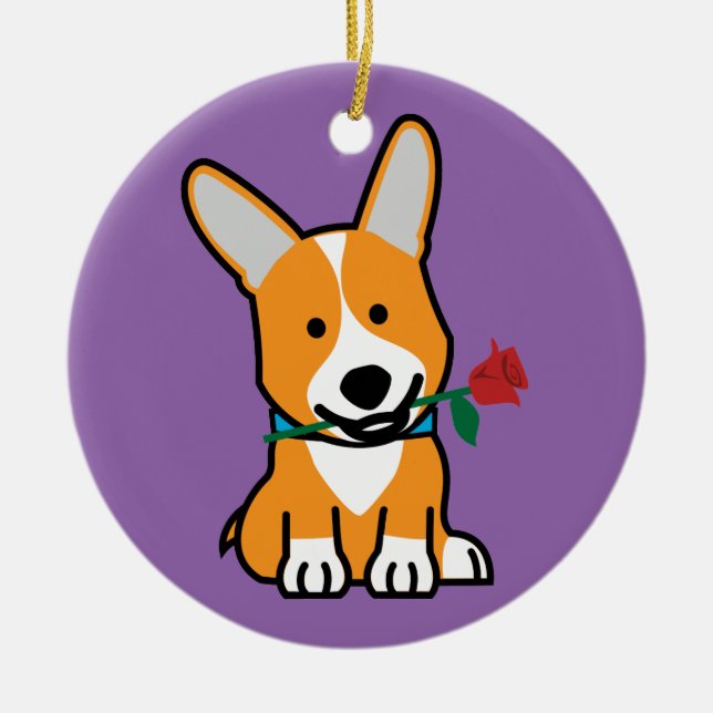 Corgihundewelpe Pembroke-Waliservalentine-Rose Keramik Ornament (Vorne)