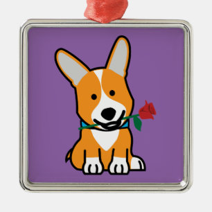 Corgihundewelpe Pembroke-Waliservalentine-Rose Ornament Aus Metall