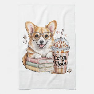 Corgis Bücher und Eiskaffee für Hund Geschirrtuch