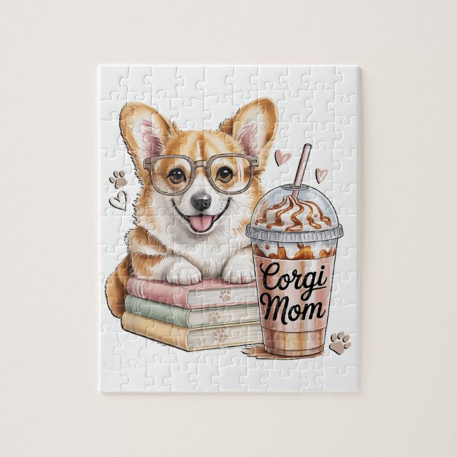 Corgis Bücher und Eiskaffee für Hund Puzzle (Vertikal)