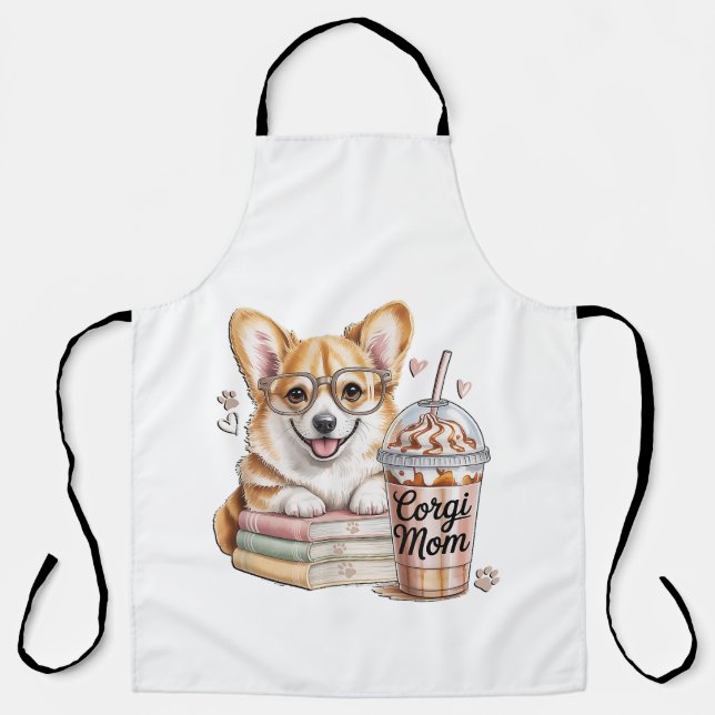 Corgis Bücher und Eiskaffee für Hund Schürze (Vorderseite)