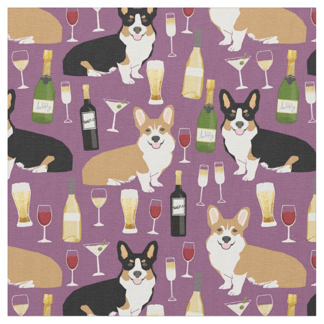 Corgis-Hunde-Wein lila Stoff (Nahaufnahme)