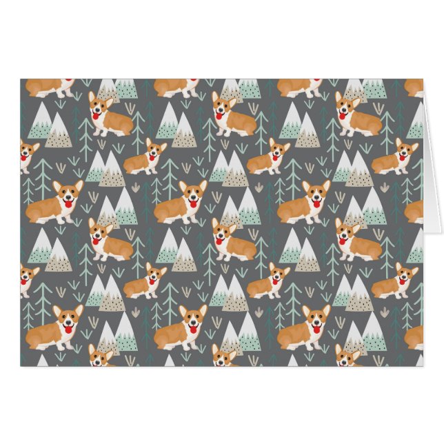 Corgis im Gebirge und Waldmuster (Vorderseite (Horizontal))