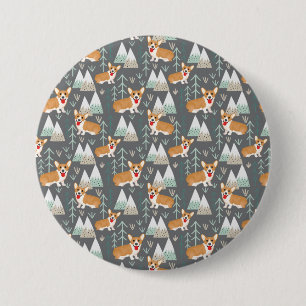 Corgis im Gebirge und Waldmuster Button