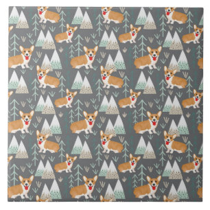 Corgis im Gebirge und Waldmuster Fliese