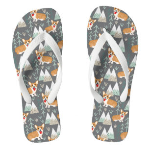 Corgis im Gebirge und Waldmuster Flip Flops