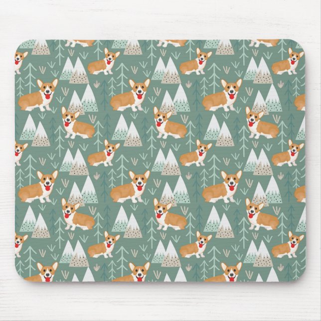 Corgis im Gebirgswaldmuster Mousepad (Vorne)